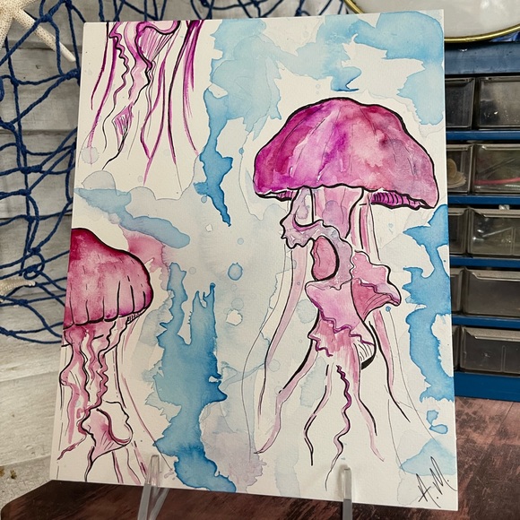 Original Jellyfish Watercolor Painting on Artboard - Picture 1 of 7